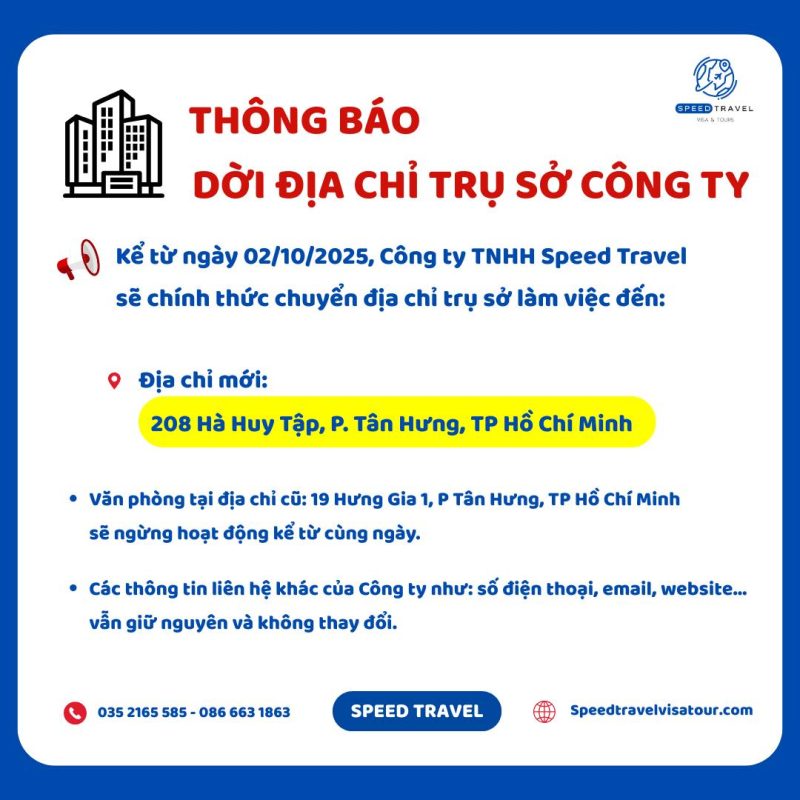 SPEED TRAVEL THÔNG BÁO DỜI ĐỊA CHỈ TRỤ SỞ CHÍNH